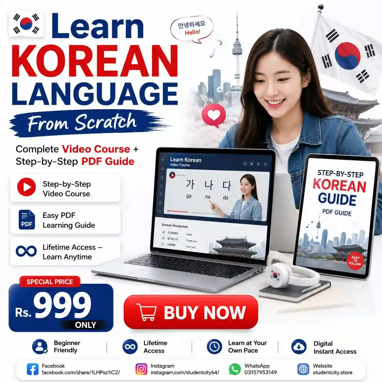 🇰🇷 Learn Korean Language from Scratch – Complete Course Only Rs. 999