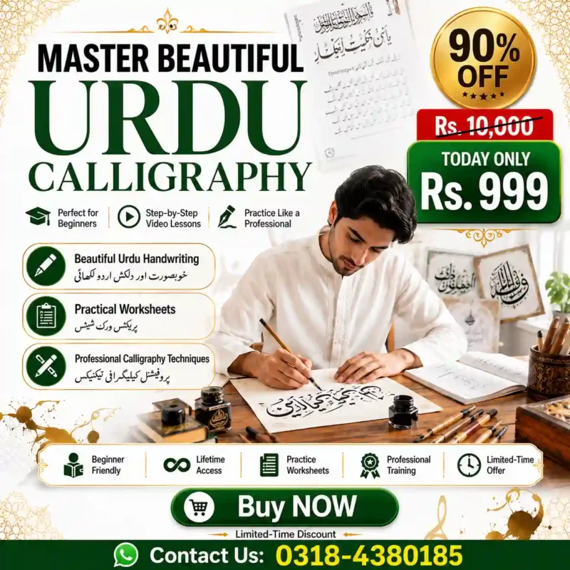 Professional Urdu Calligraphy Writing Course – Learn Beautiful Nastaliq Handwriting | Only Rs. 999
