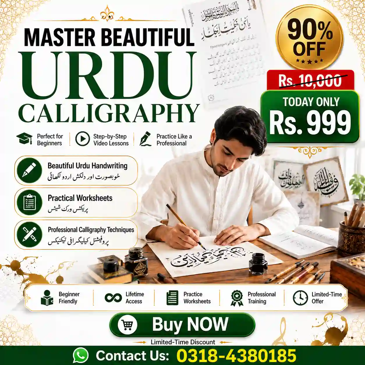 Professional Urdu Calligraphy Writing Course – Learn Beautiful Nastaliq Handwriting | Only Rs. 999
